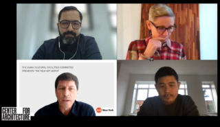 This is an image of the Moderator and four panelists at The New Art Depot Event.