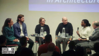 A still from a video recording of the Unionization in Architecture event