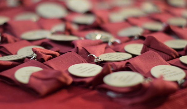 A closeup photo of the AIA College of Fellows medals