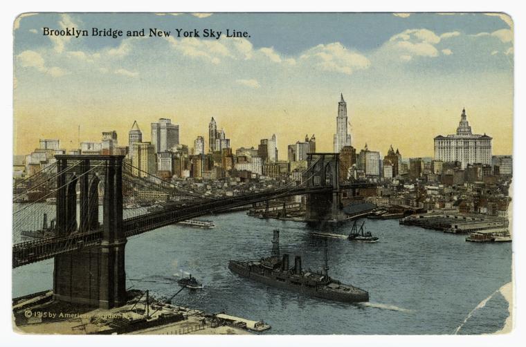The Miriam and Ira D. Wallach Division of Art, Prints and Photographs: Picture Collection, The New York Public Library. Brooklyn Bridge and New York sky line The New York Public Library Digital Collections. 1915.