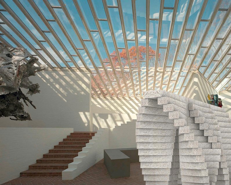 Mycelium Ziggurat Structural Assembly (right) Design by Omid Oliyan, Silman.