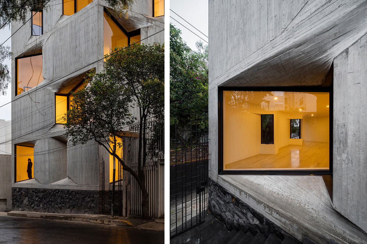 Two compiled photographs of the DL1310 APARTMENTS, Mexico City, by Young & Ayata