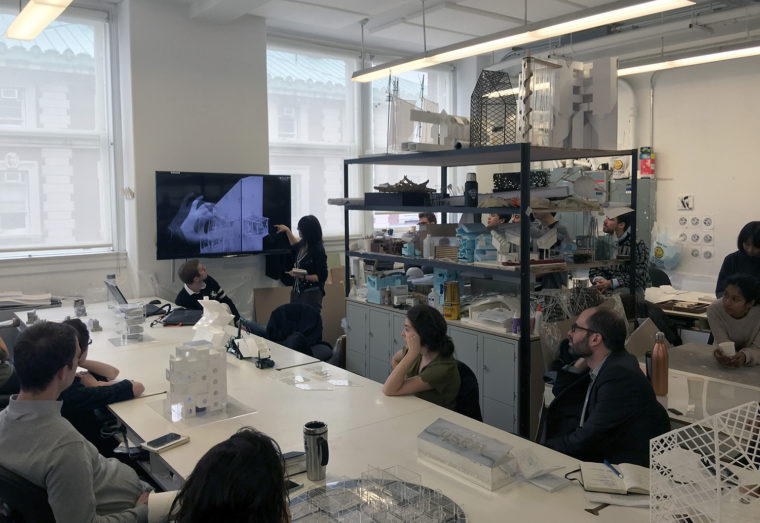 Photo of Columbia GSAPP students at an architecture studio in Avery Hall.