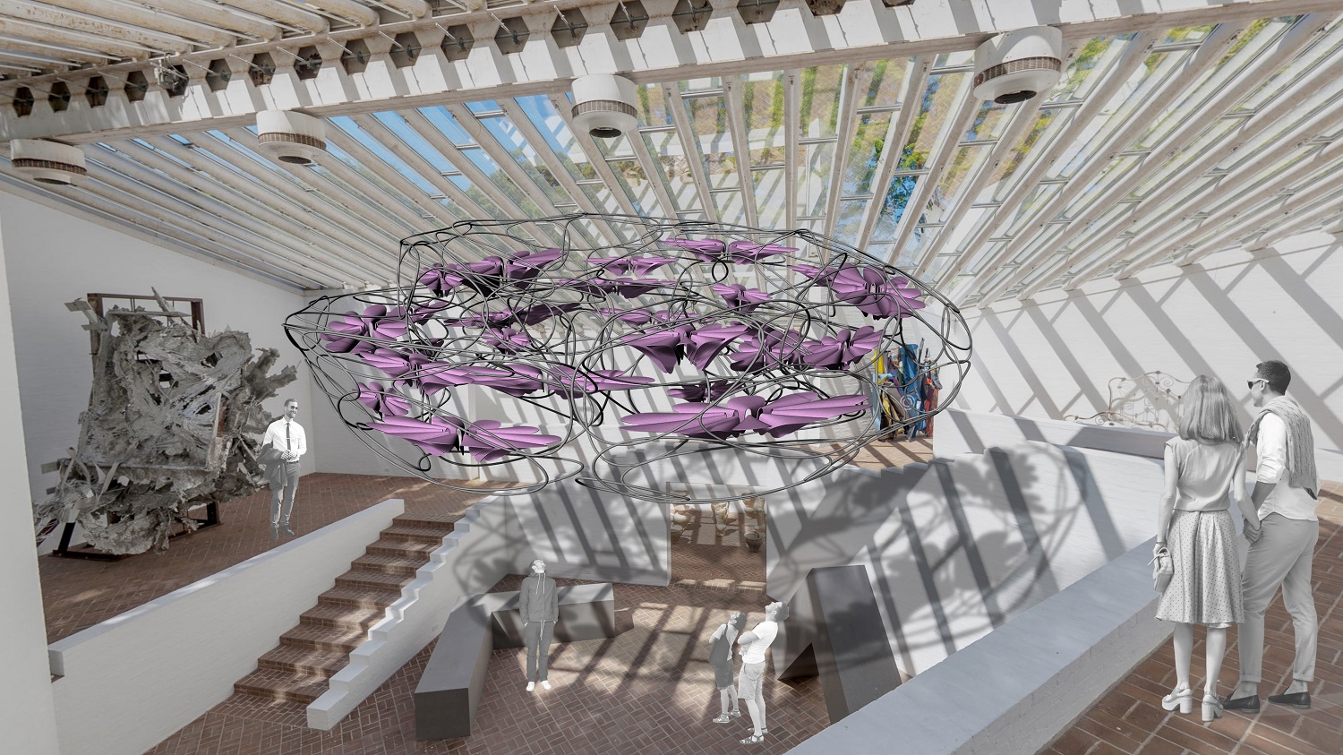 A rendering of the Mycelium 3D sculpture in the Center for Architecture.
