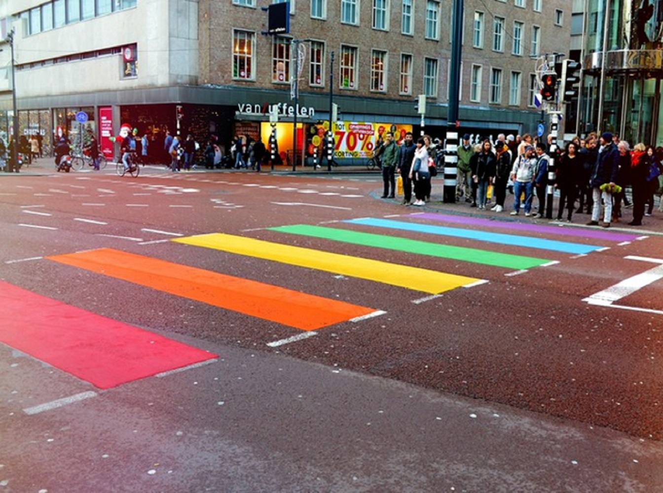 A rainbow colored street crossing by Tayla Kohler.