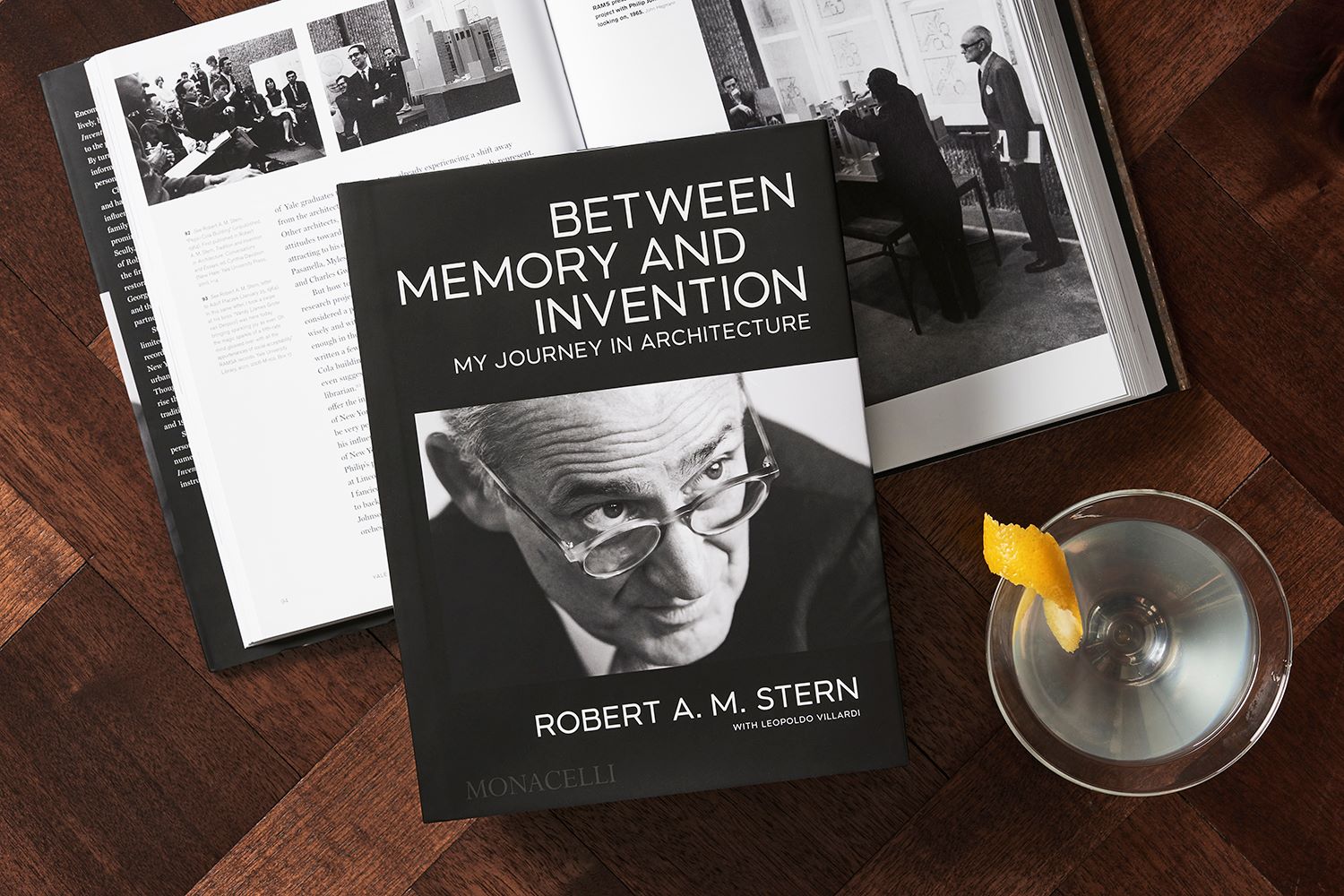 Robert Stern's autobiography sits on a table with a martini glass.