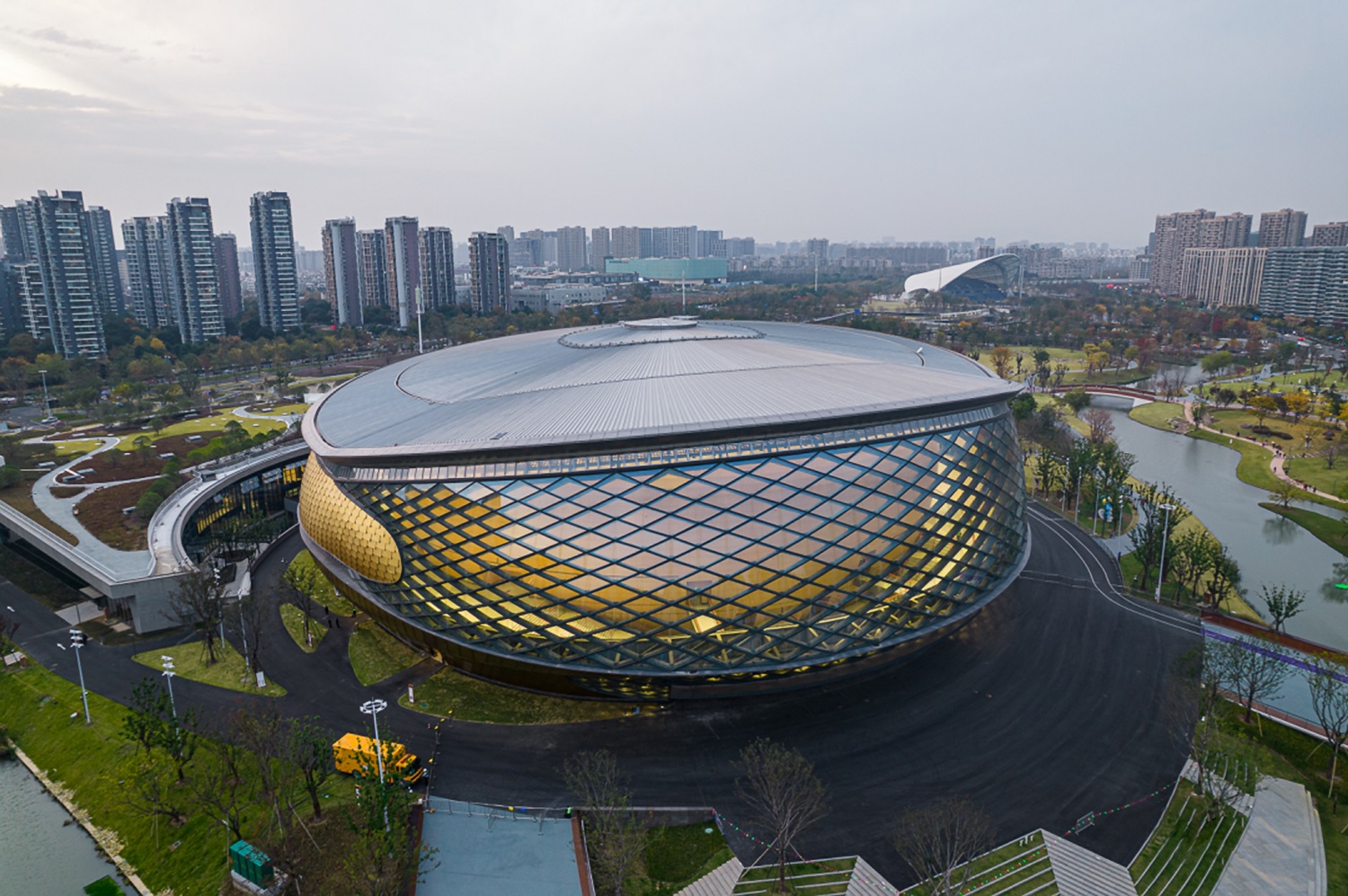 Aerial photo of Hongzhou Asian Games Night Bubble Stadium