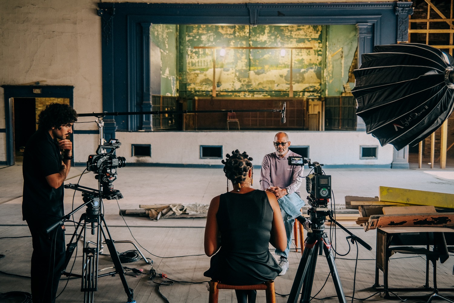 Image of an interview at a film studio