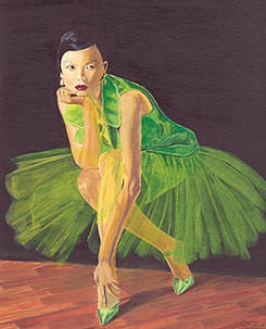 Paiting of women in green a dress
