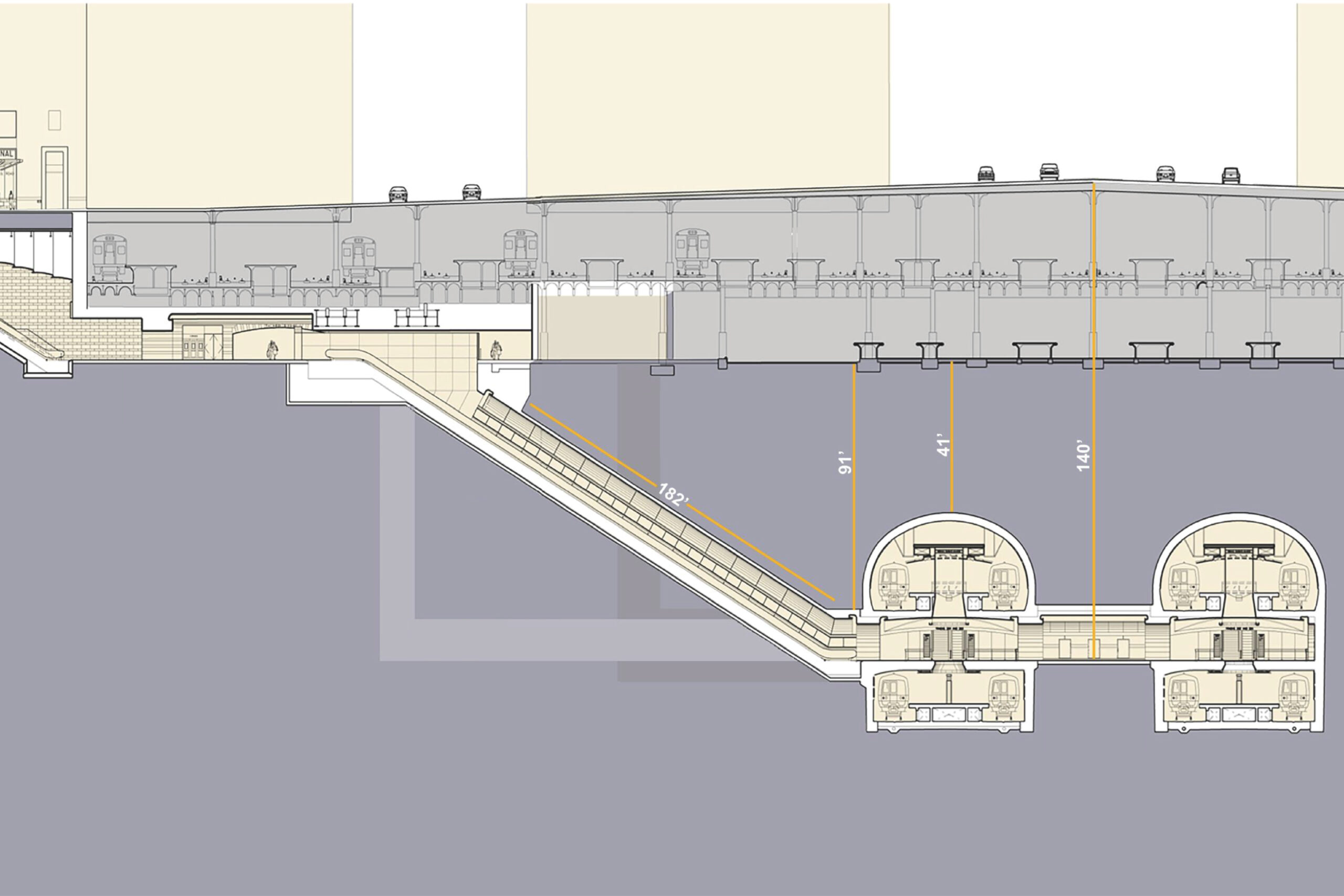 Illustration of a sectioned floorpan of Grand Central Madison