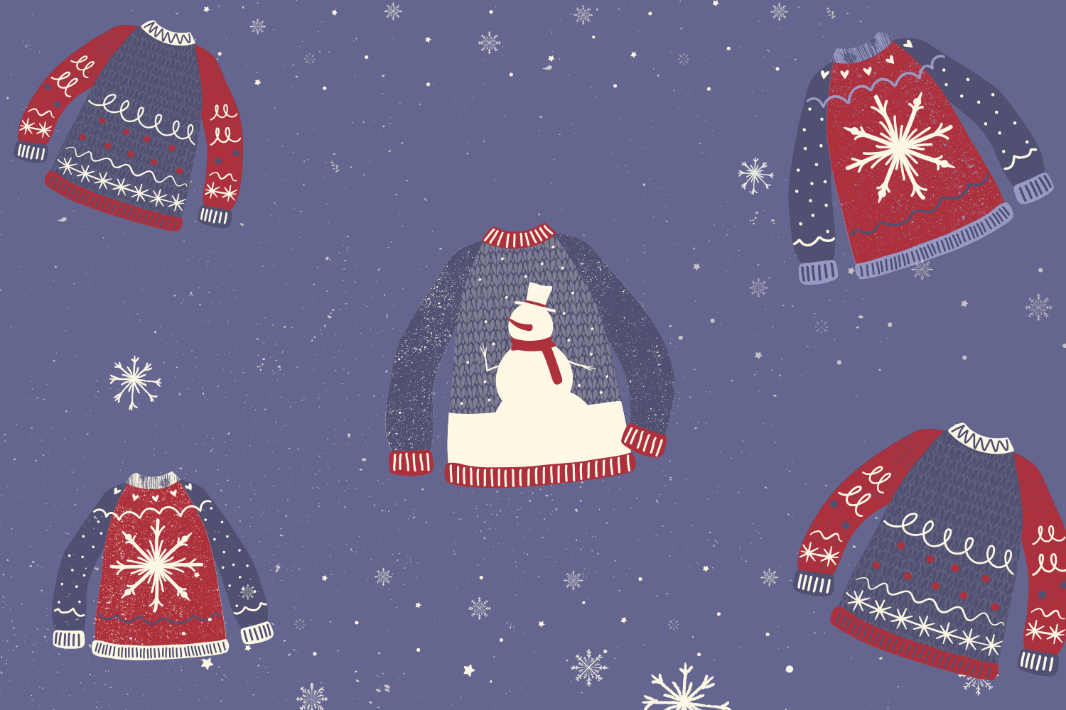 Image of Christmas Sweaters on a snowy background