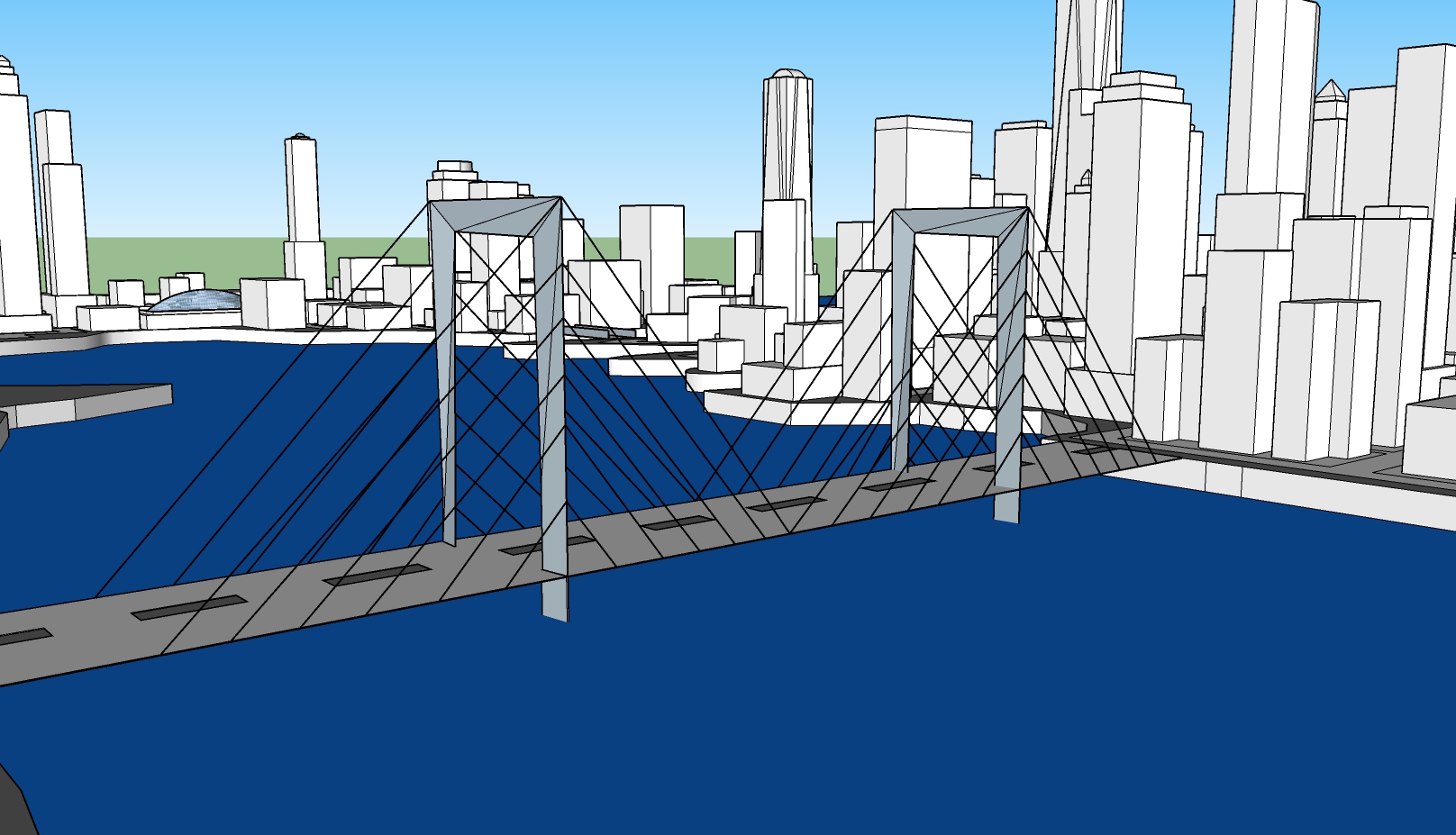 Digital model of a cable stayed bridge over water