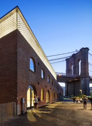 St. Ann's Warehouse, in the dusk, Brooklyn, NY