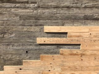 Wood forms being removed from the facade of TheatreSquared's new performing arts complex in Fayetteville, Arkansas, created by MARVEL. Photo: Courtesy of MARVEL.