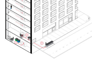 A corner section of a Large graphically Building