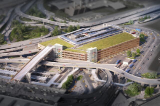 Aerial rendering showing JFK airport's roadways.