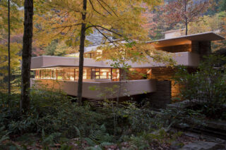Fallingwater view from bridge in fall
