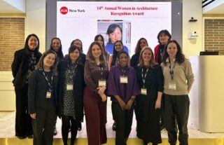 A group picture of on the stage of the winners and jurors of the 2025 Women In Architecture Recognition award.