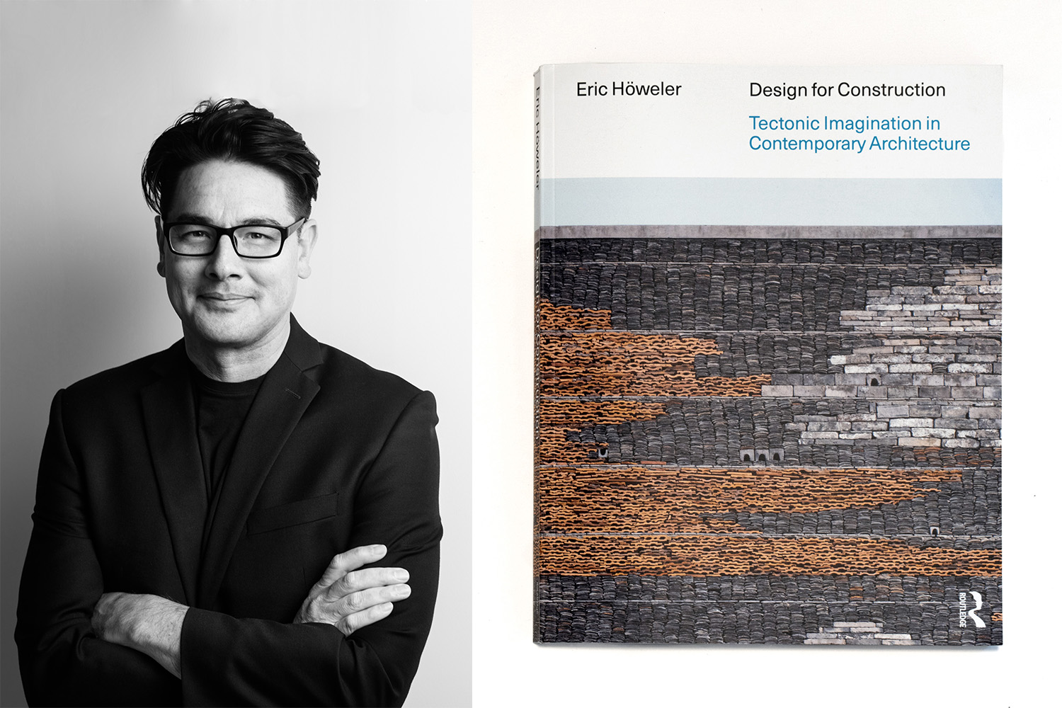 A composite image of Eric Howeler's headshot on the left and a book cover on the right