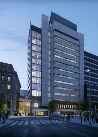 Exterior rendering of Roy & Diana Vagelos Science Center at Barnard College